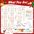 Product set with gingerbread men decorations, paints, and tools on a festive background