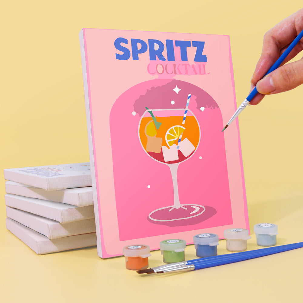 Cute cocktail scene with numbered sections for painting
