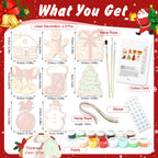 Christmas-themed craft kit with various items on a red background