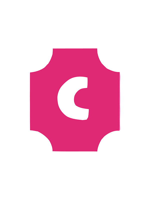 Pink square with a white 'C' logo on a white background