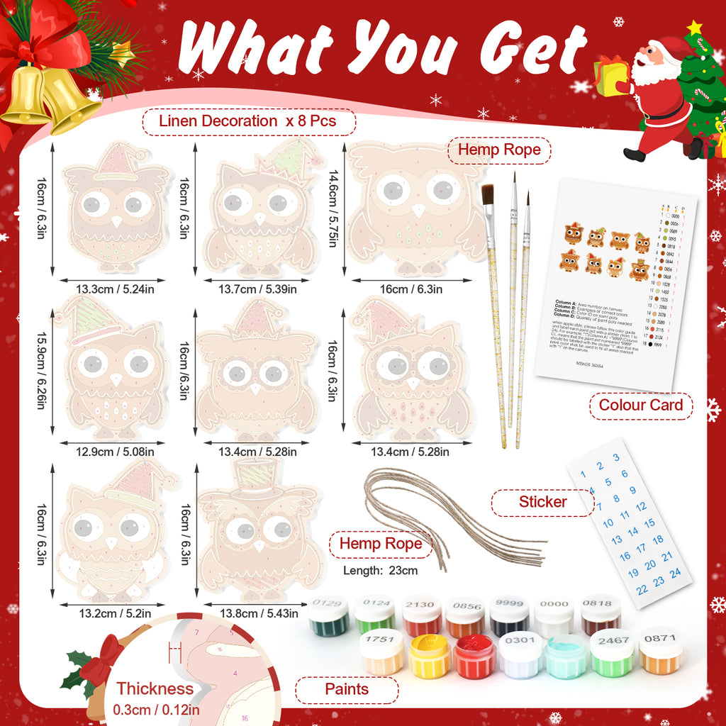 Product set with linen decorations, hemp rope, paints, and other materials on a festive background.