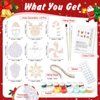 Product list with Christmas-themed items including linen decorations, hemp rope, paint cans, and a color card on a festive background.