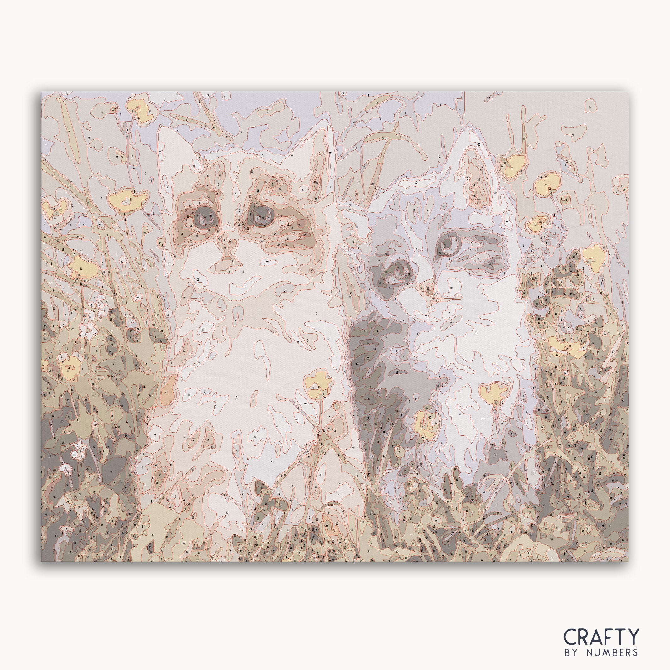 Two Cats Peering paint by number inspired by famous paintings with vibrant colors and detailed strokes.