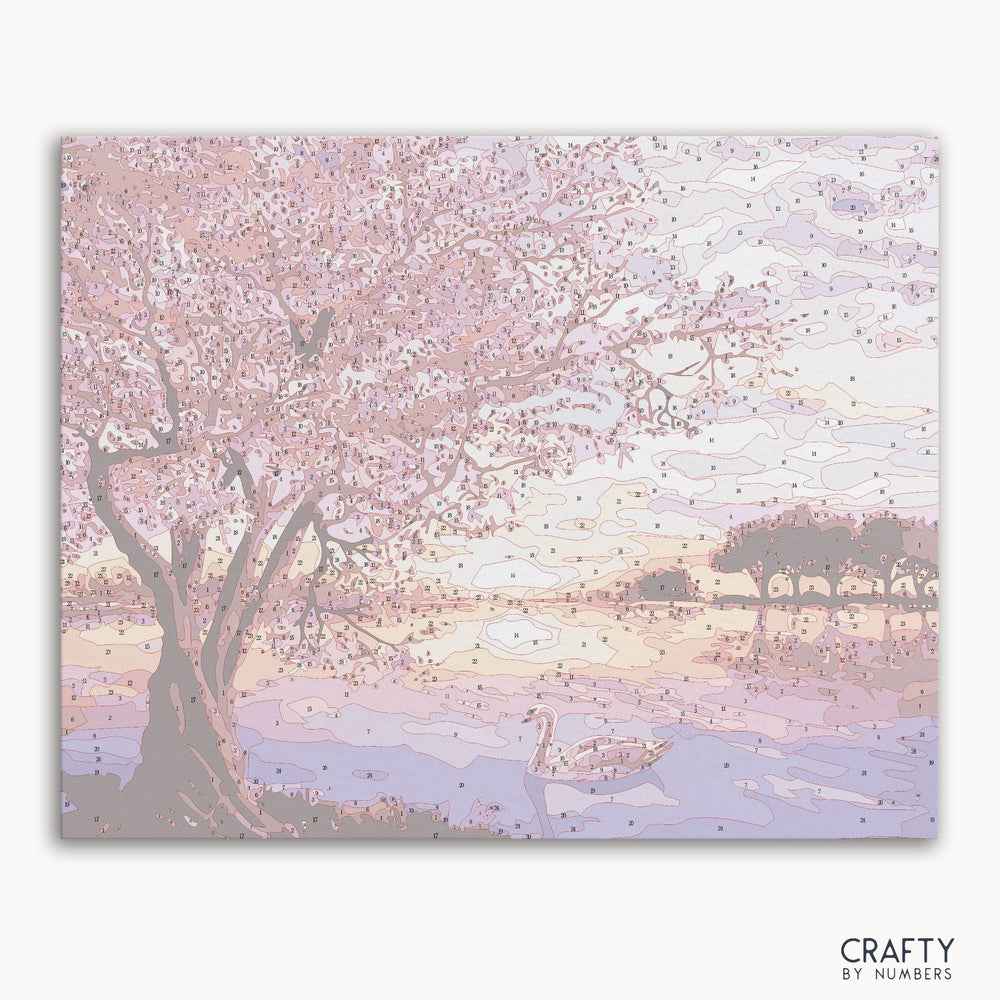 Pink Blossoms paint by numbers kit with numbered canvas and vibrant floral design