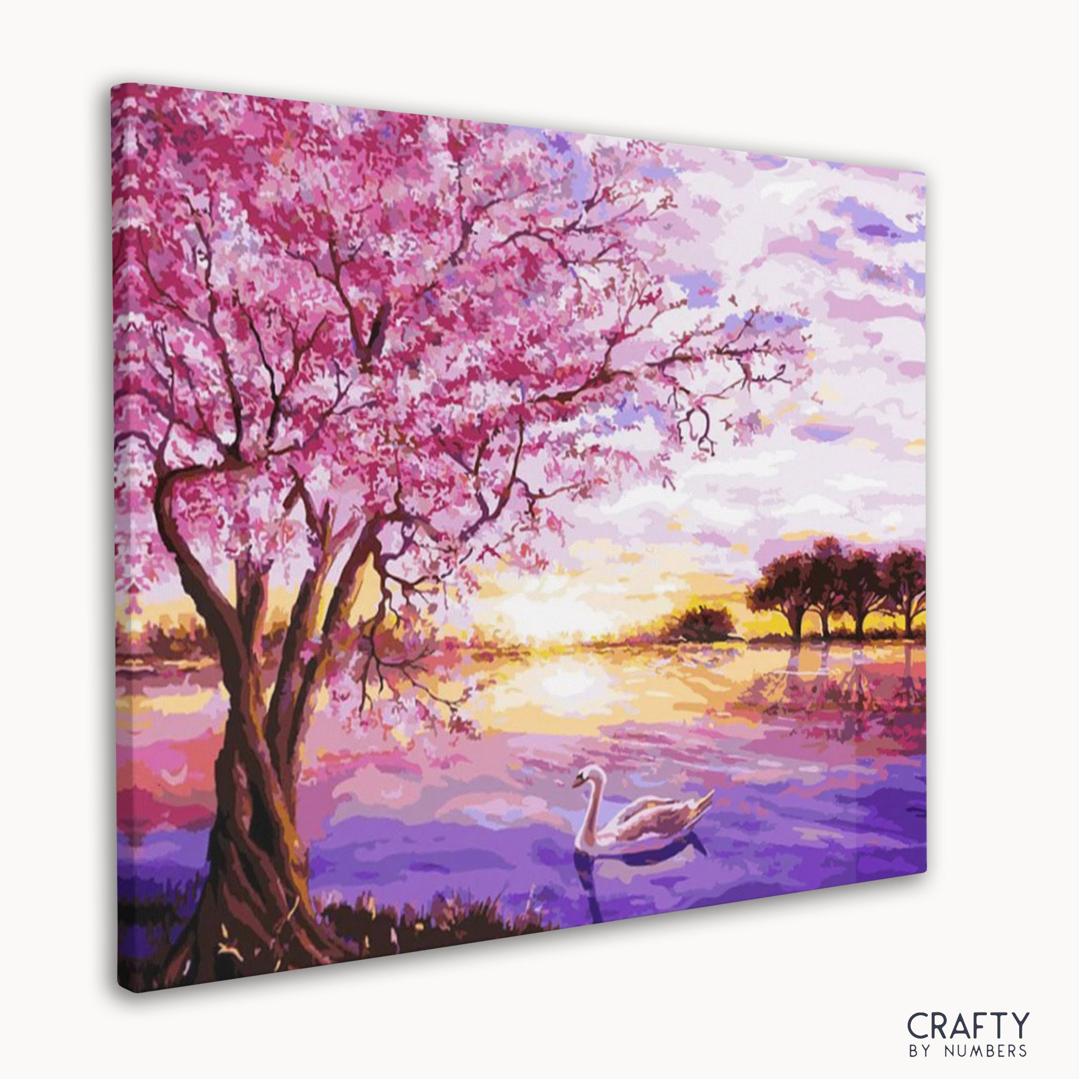 Close-up of Pink Blossoms paint by numbers canvas showing detailed flower outlines