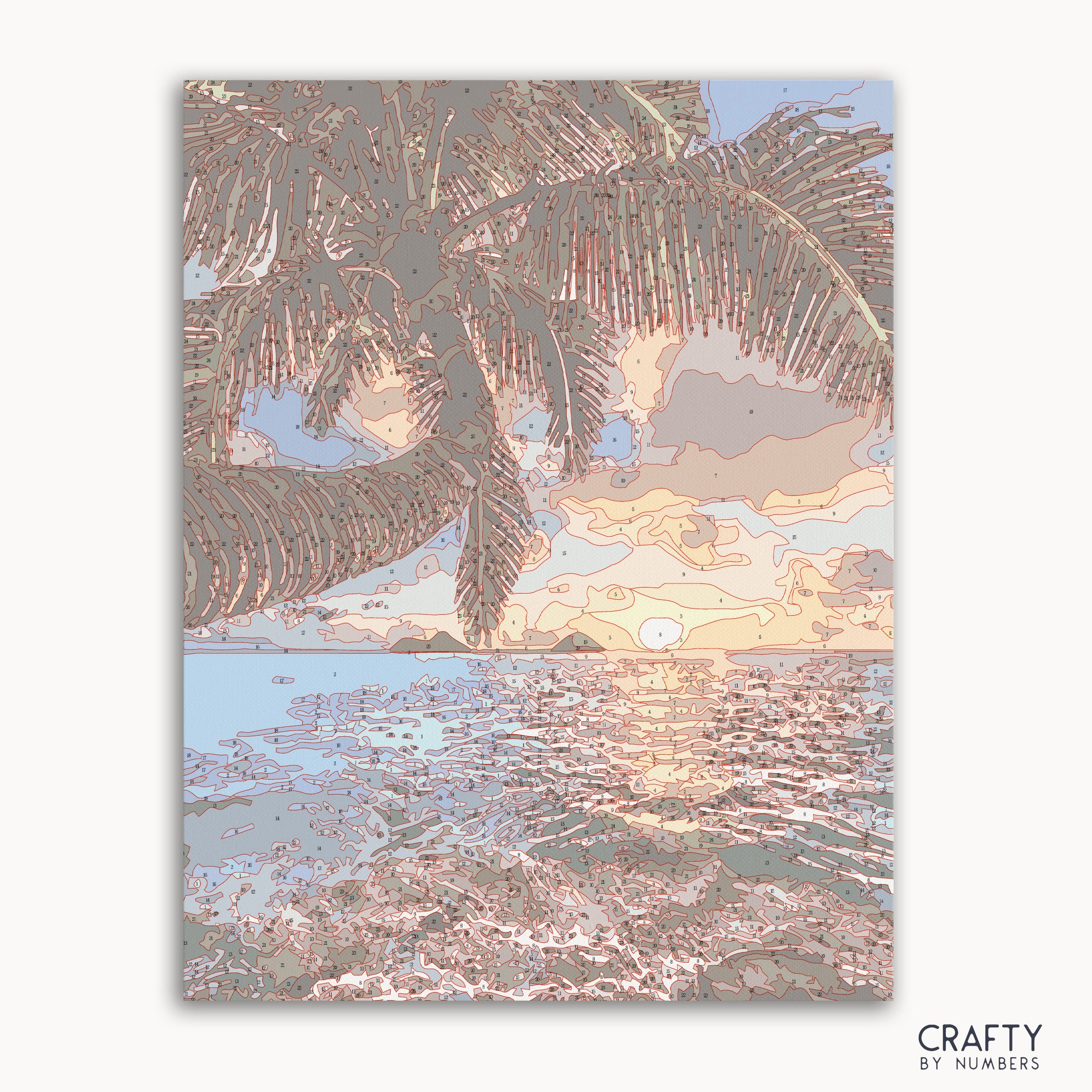 Hawaiian Dawn paint by numbers kit box cover with tropical sunrise design