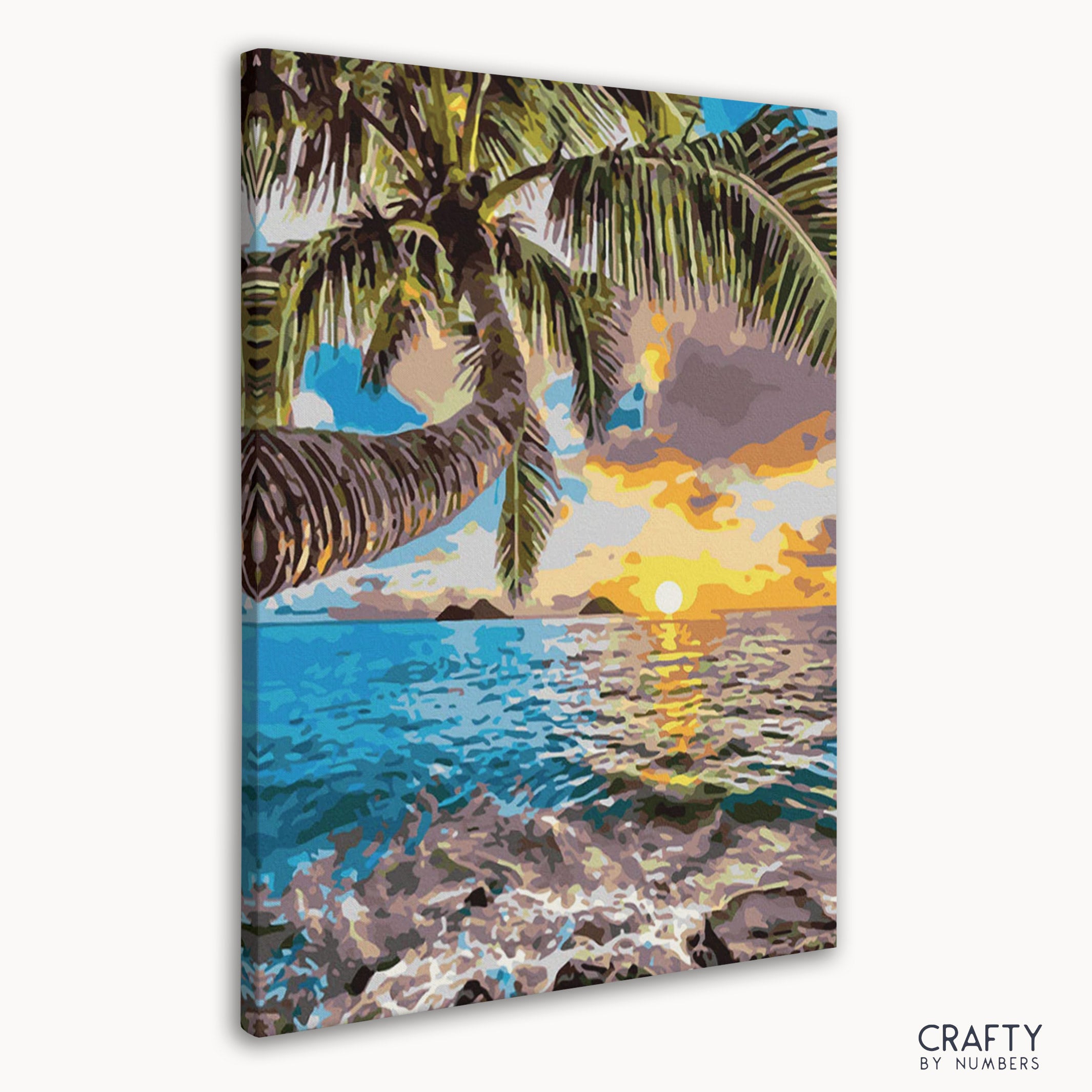 Close-up of numbered canvas showing Hawaiian Dawn landscape details