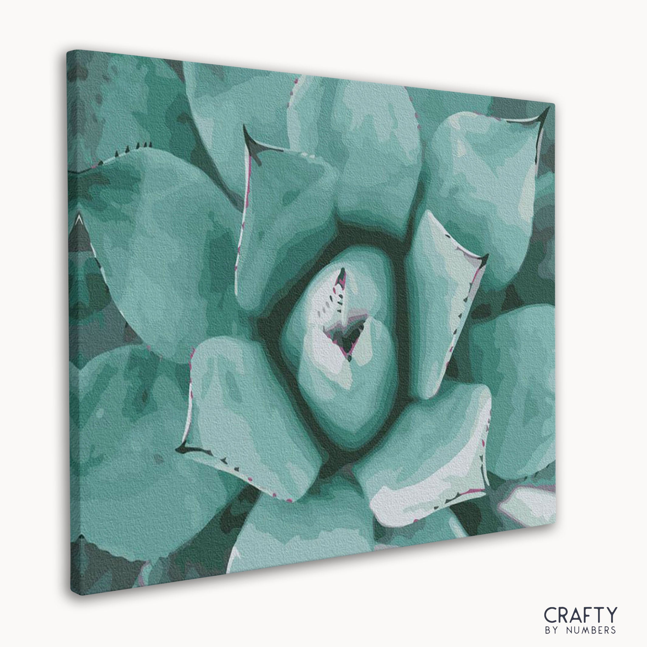 Detailed succulent paint by number kit with colors resembling famous flower paintings and famous still life paintings.