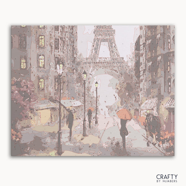 The Romance of the Paris Rain paint by number featuring a rainy cityscape, famous paintings, vincent van gogh famous paintings, most famous paintings.