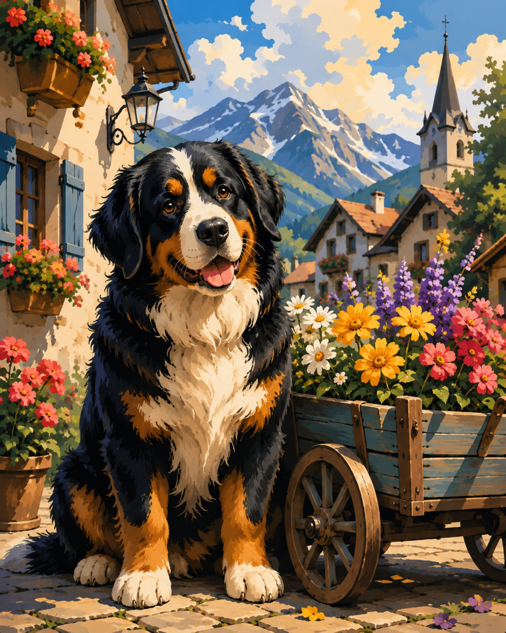 Finished Bernese Mountain Dog paint by numbers artwork