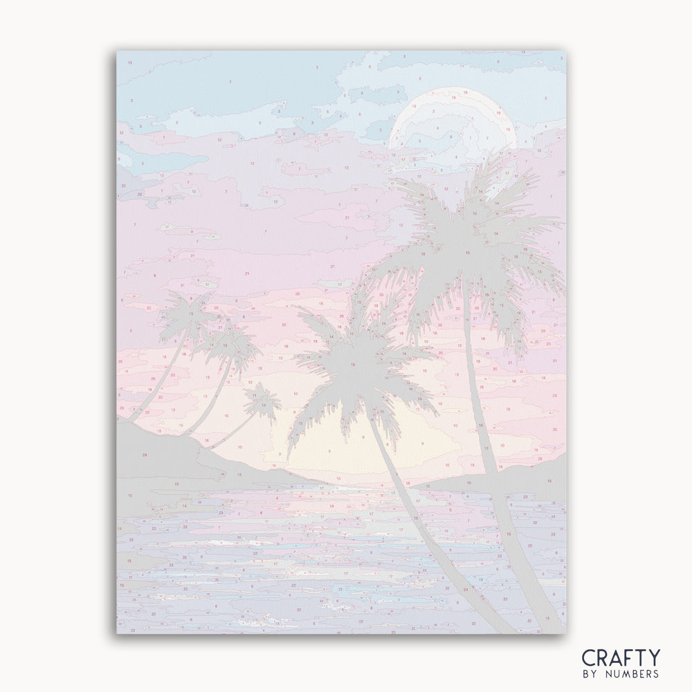 Caribbean sunset paint by numbers canvas with vibrant orange sky