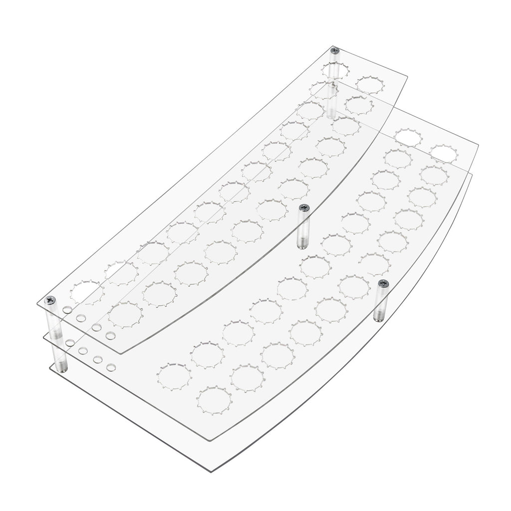 Dos bandejas de plástico transparente con recortes circulares sobre un fondo blanco.