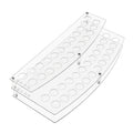 Dos bandejas de plástico transparente con recortes circulares sobre un fondo blanco.