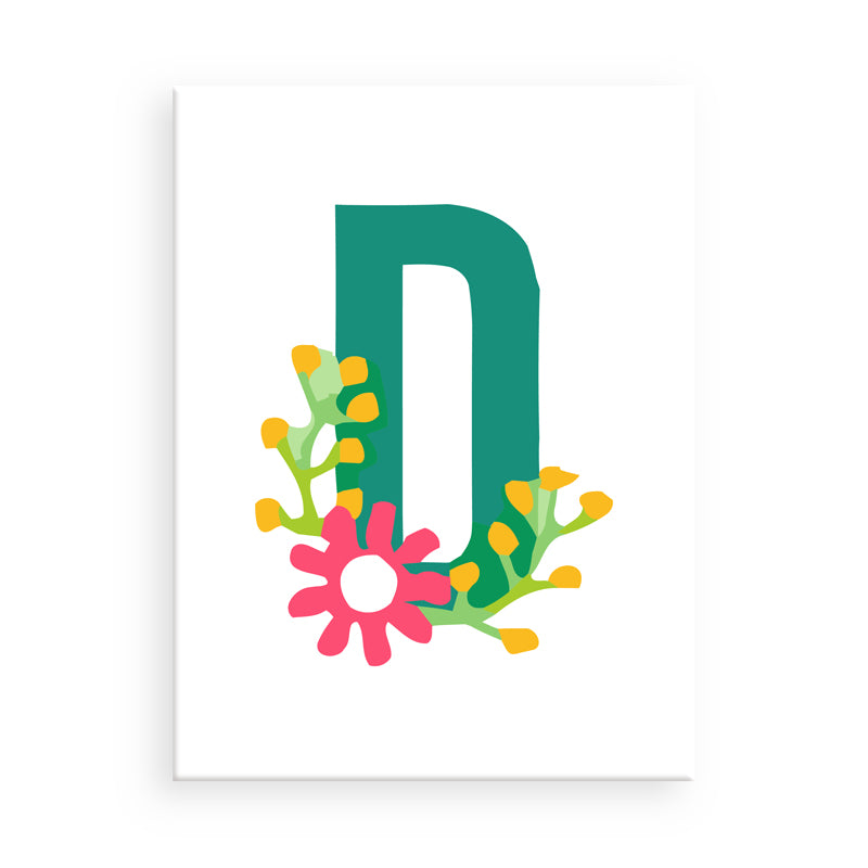 Letter 'D' with floral decorations on a white background