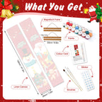 Product set with Christmas-themed items including canvases, paints, brushes, and a magnet frame on a festive background.