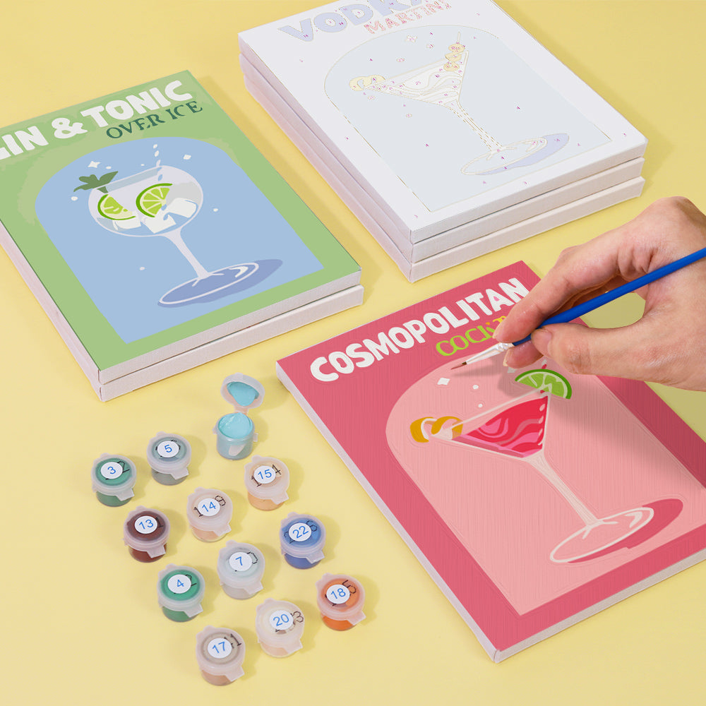 Fun and relaxing mini painting kit featuring fruity cocktails