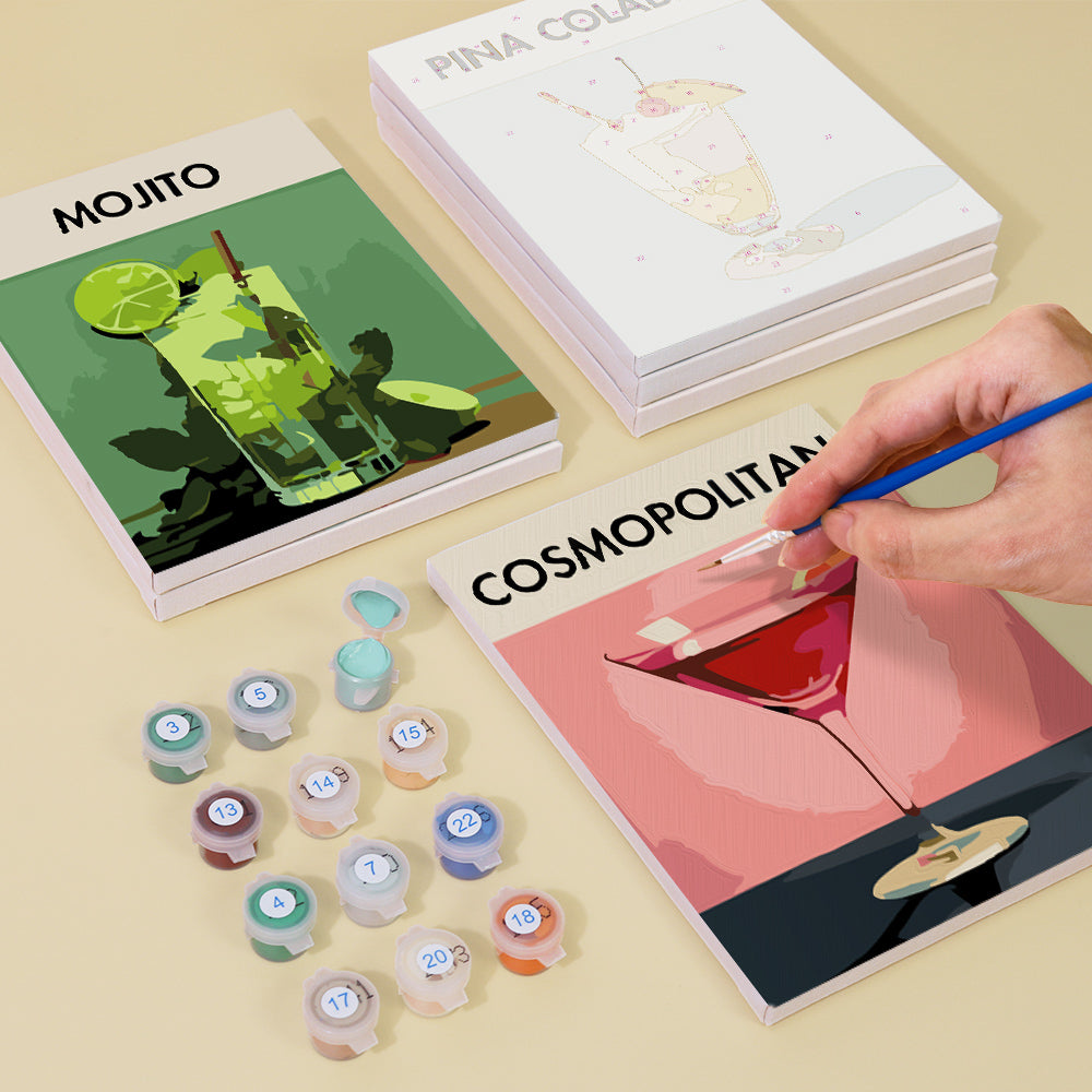 Close-up of a mini canvas with numbered sections for paint by numbers