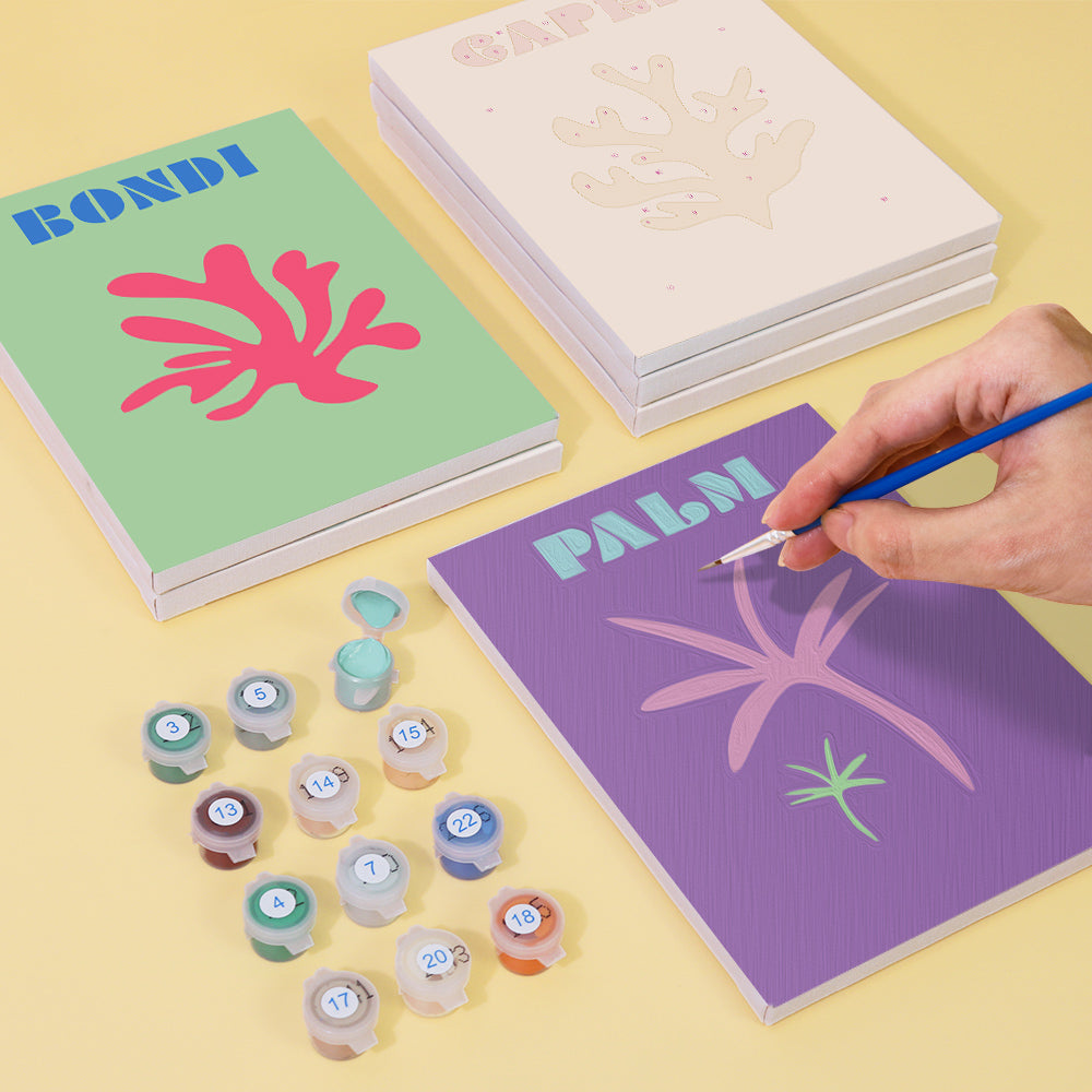 Mini Escapes paint by numbers kit featuring a serene landscape