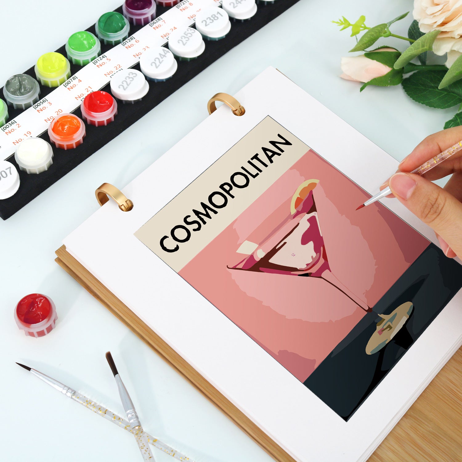 DIY paint by numbers kit showing a variety of alcoholic drinks artwork.