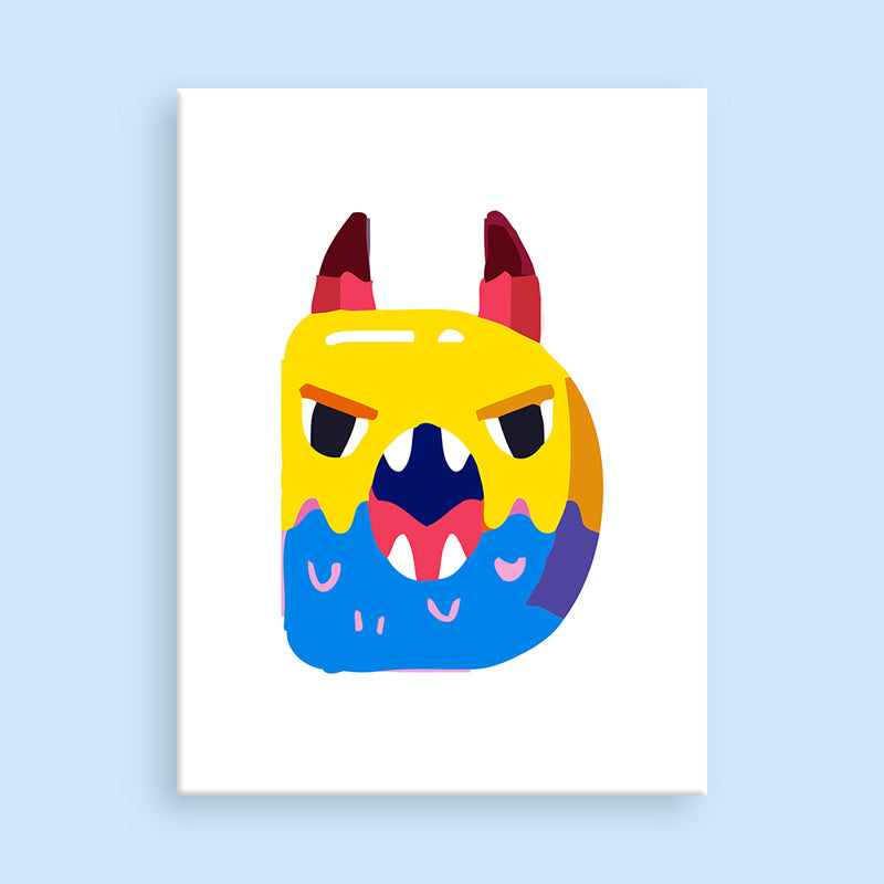 Colorful cartoon monster design on a light blue background