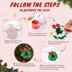 Step-by-step guide on decorating a PVC slice with Christmas-themed decorations.