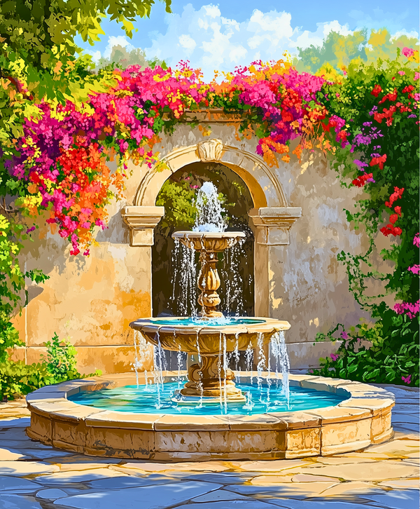Mediterranean Fountain paint by numbers kit with vibrant colors