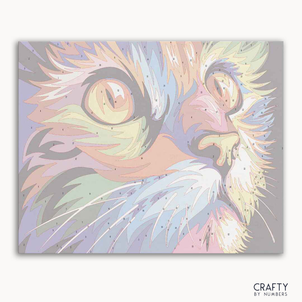 Colorful Cat paint by number artwork inspired by famous paintings, featuring vibrant colors similar to van gogh famous paintings and famous abstract paintings.