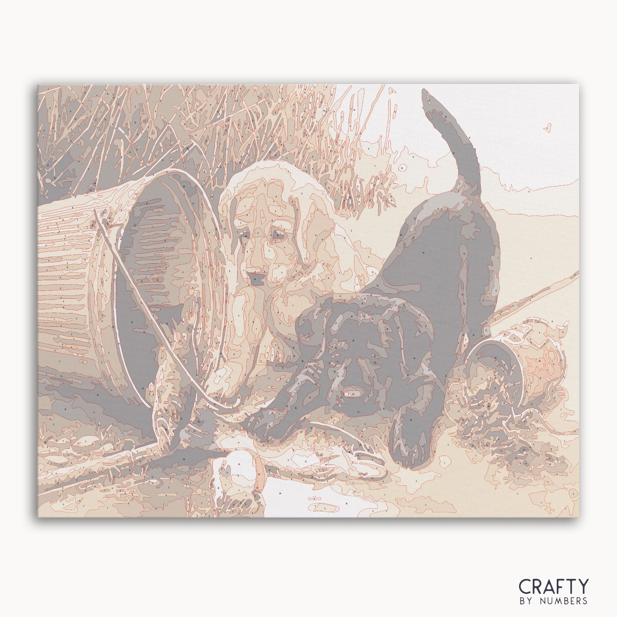 Puppies at Play paint by number inspired by famous paintings with vibrant colors reminiscent of van gogh famous paintings.