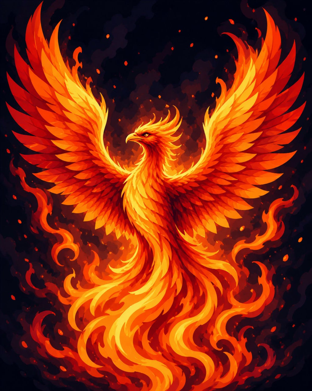 Finished Fire Phoenix paint by numbers artwork