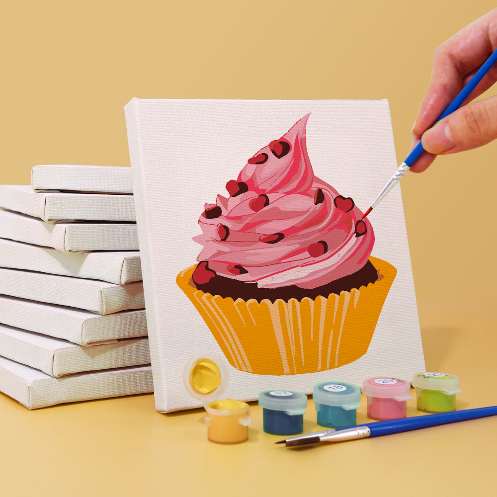 Close-up of Baked with Love paint by numbers kit canvas and paints