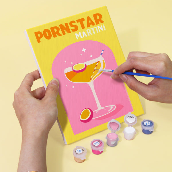 Mini paint by numbers kit featuring a cute cocktail illustration