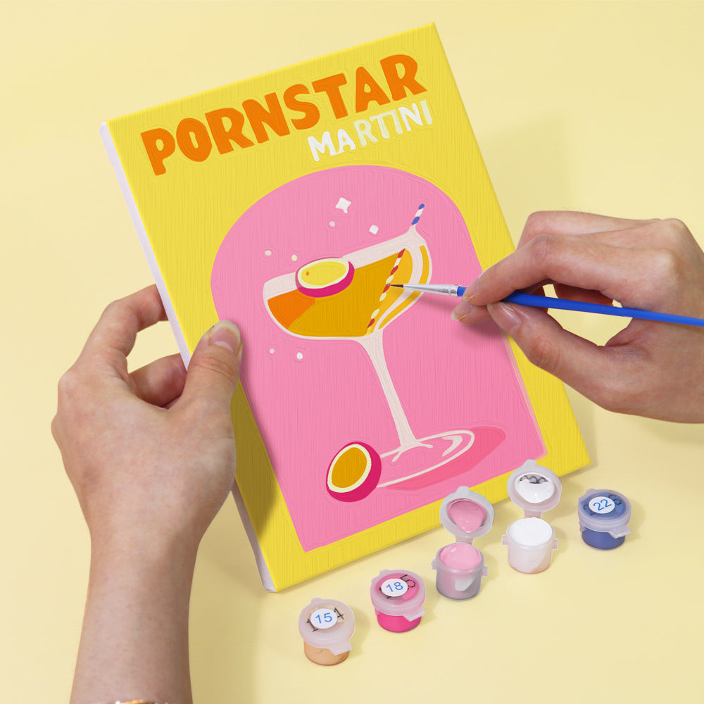 Mini paint by numbers kit featuring a cute cocktail illustration