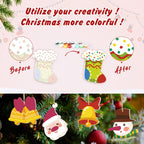Before and after comparison of Christmas ornaments with text encouraging creativity.