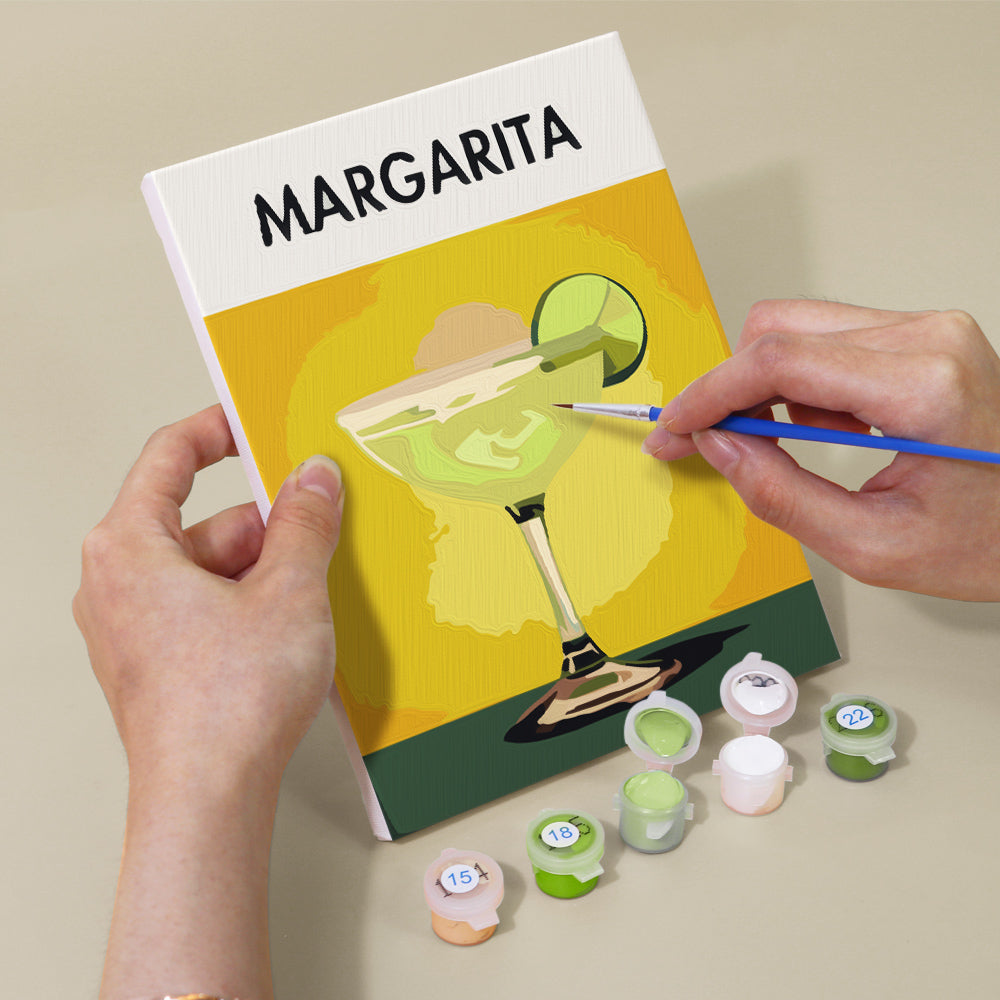 Sip Happens Mini Paint by Numbers Kit with colorful paint pots and brush