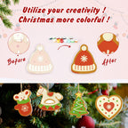 Before and after comparison of Christmas ornaments with colorful paint options on a festive background.