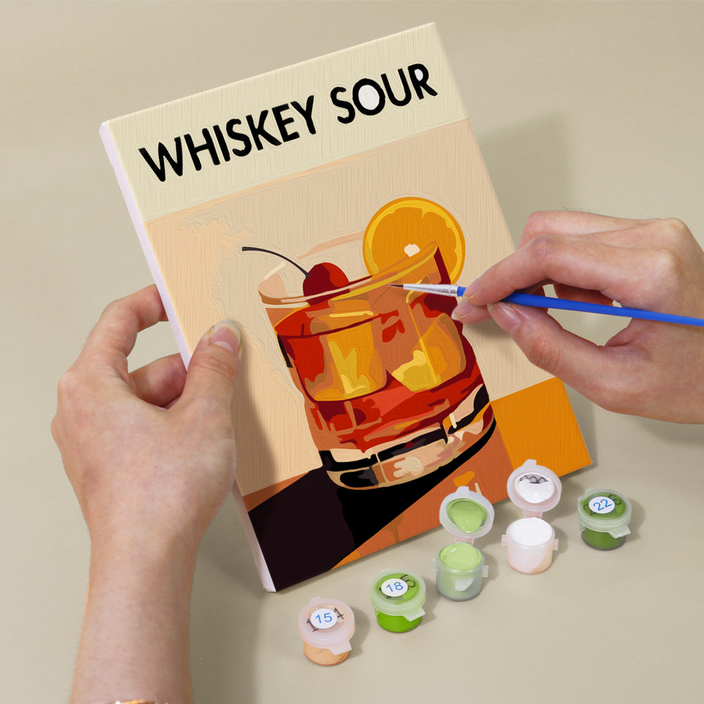 Colorful mini paint by numbers kit with brushes and paint pots