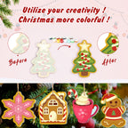 Decorative Christmas ornaments with before and after transformation on a festive background.