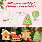 Decorative Christmas ornaments before and after coloring, with text encouraging creativity.