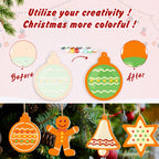 Decorative Christmas ornaments with before and after transformation on a festive background.