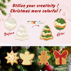 Before and after comparison of Christmas tree decorations with colorful paint options.