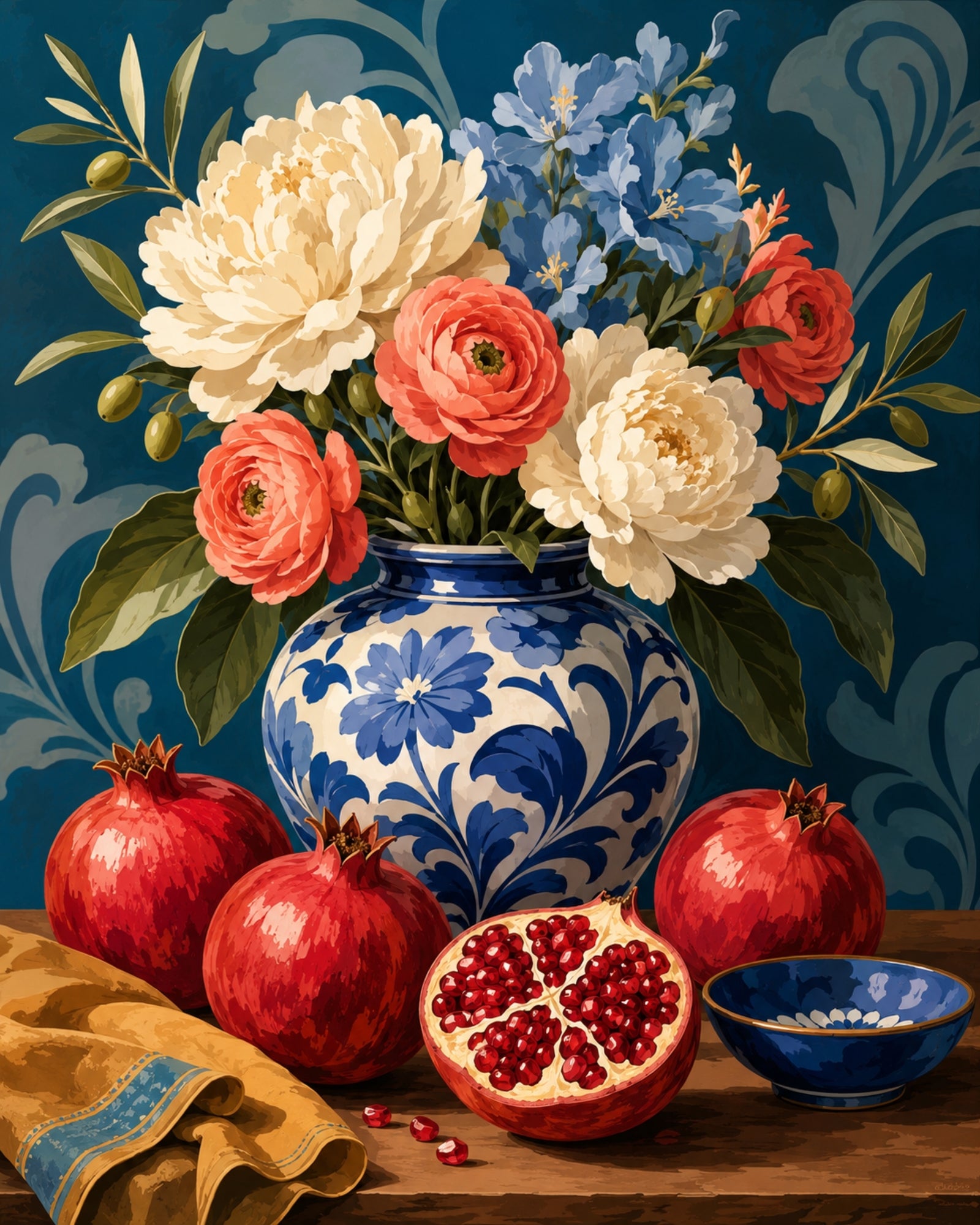 Grenades et pivoines