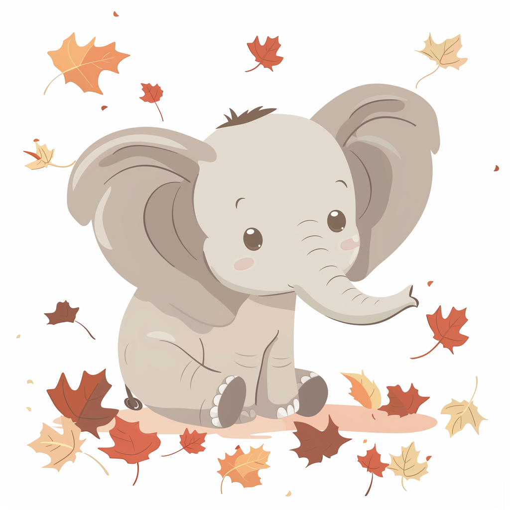 A paint by numbers kit featuring a cute elephant surrounded by autumn leaves on a canvas.