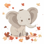 A paint by numbers kit featuring a cute elephant surrounded by autumn leaves on a canvas.