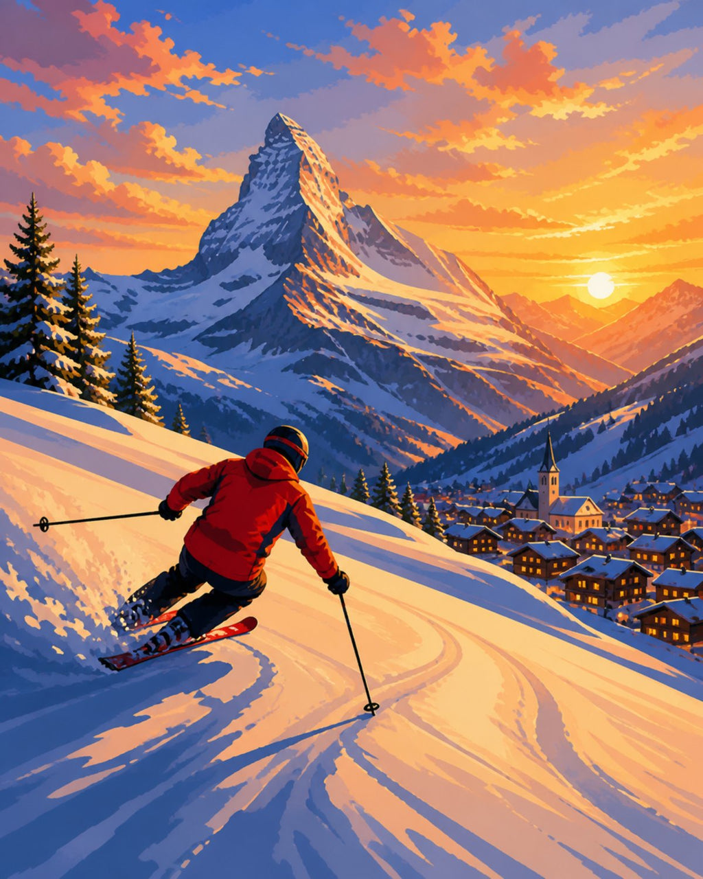 Finished Alpine Skier paint by numbers artwork