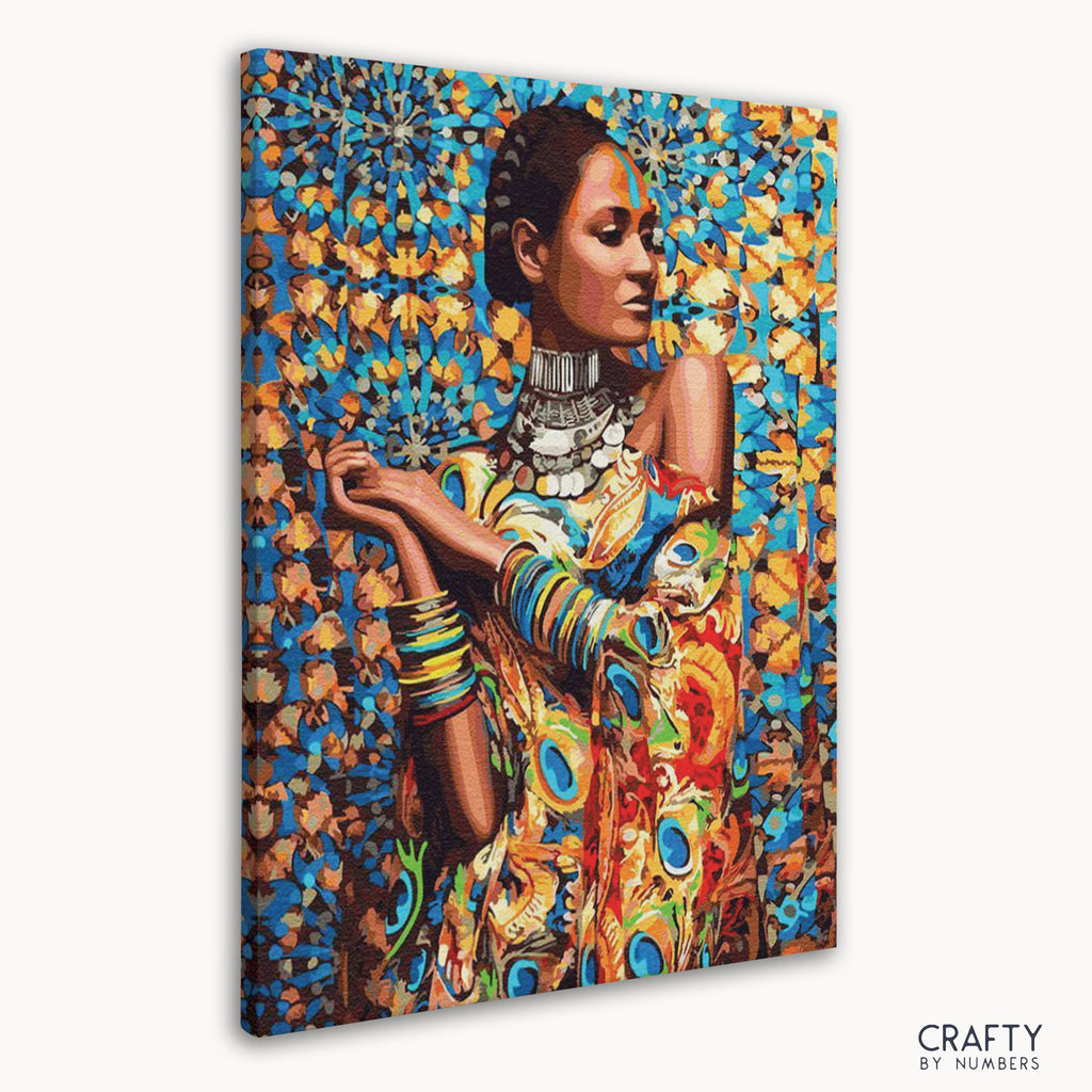 Stunning African Beauty paint by number art with rich details, echoing famous artists paintings and famous paintings of women.