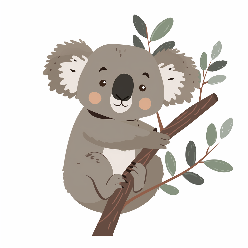 A paint by numbers kit depicting an adorable koala hugging a tree branch with leaves.