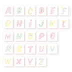 Alphabet letters with colorful designs on a white background