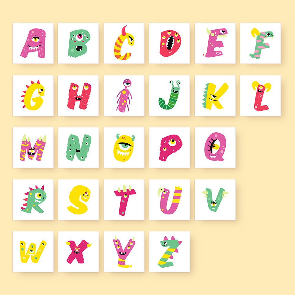 Colorful alphabet letters on a beige background