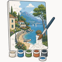 half paint by numbers kit with brush and paints icon