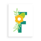 Letter 'F' with floral design on a white background